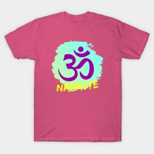 Namaste Yoga Vaporwave Stencil Design T-Shirt